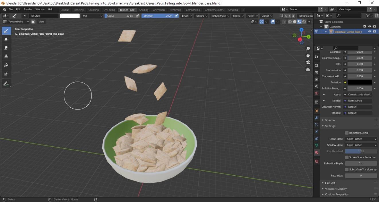 Breakfast Cereal Pads Falling into Bowl 3D model