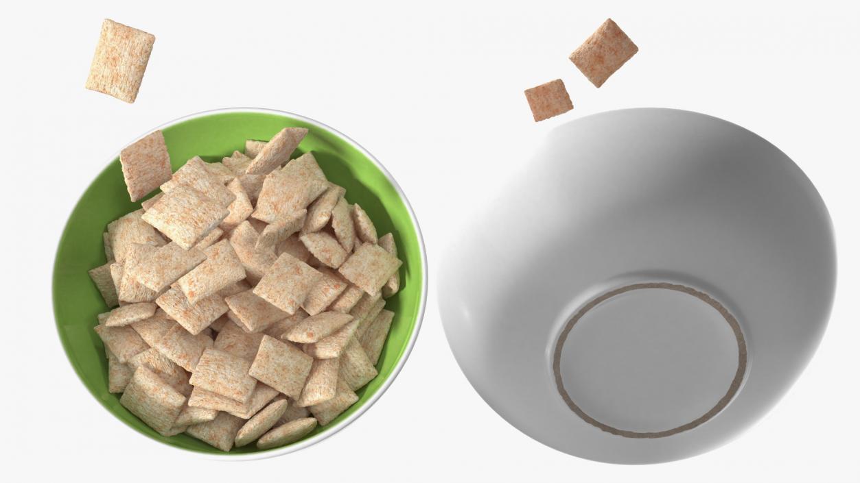 Breakfast Cereal Pads Falling into Bowl 3D model