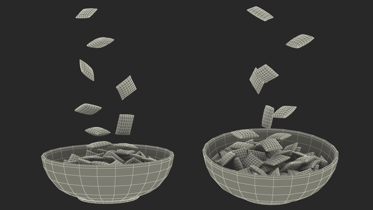 Breakfast Cereal Pads Falling into Bowl 3D model