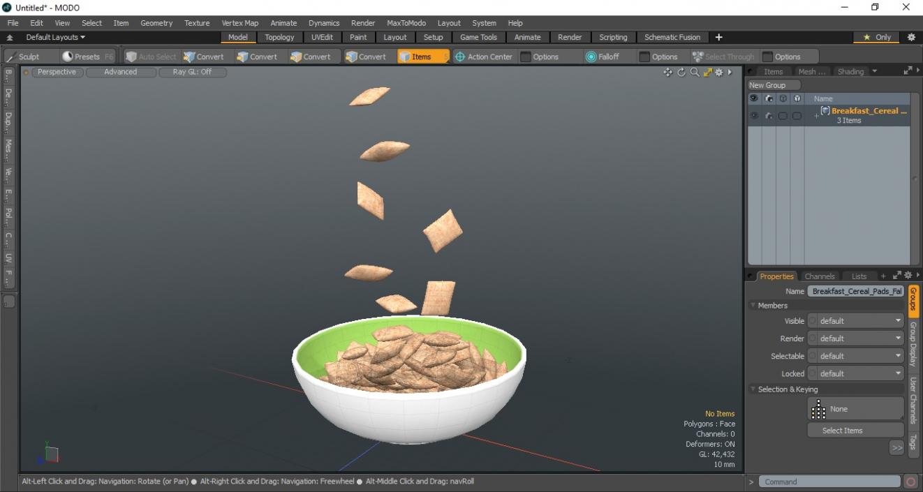 Breakfast Cereal Pads Falling into Bowl 3D model