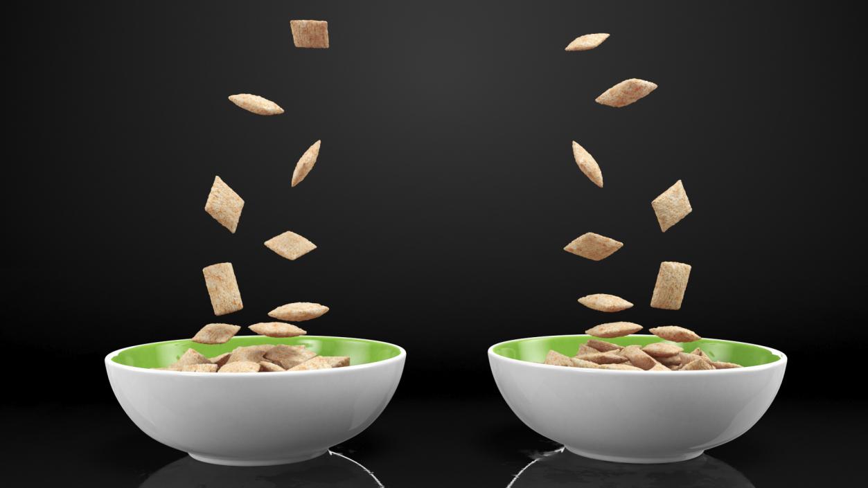 Breakfast Cereal Pads Falling into Bowl 3D model