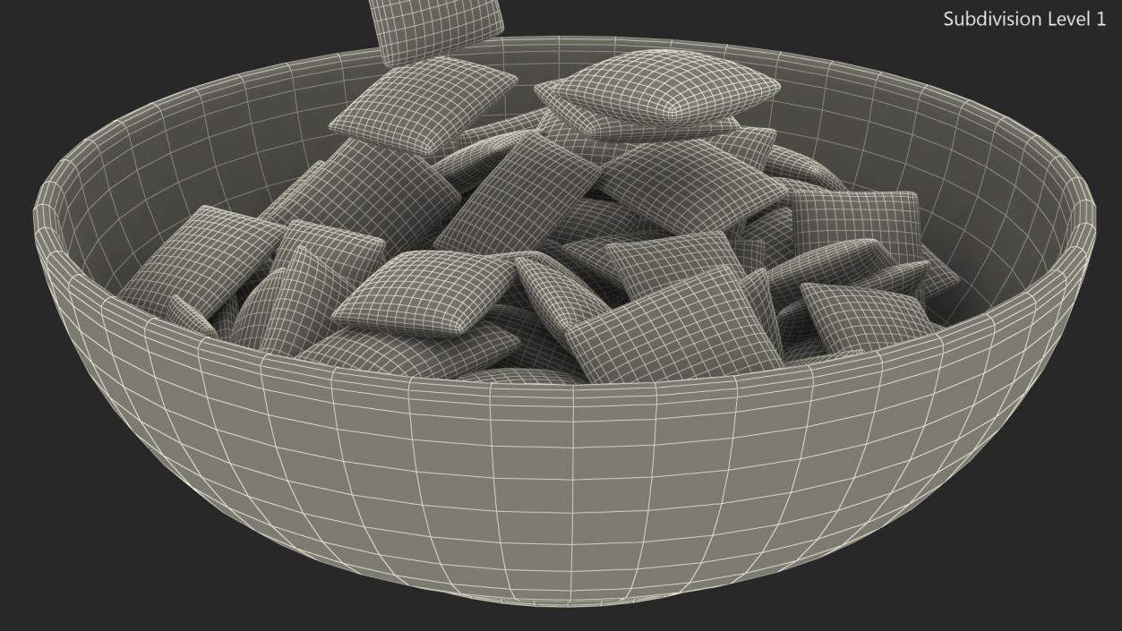 Breakfast Cereal Pads Falling into Bowl 3D model