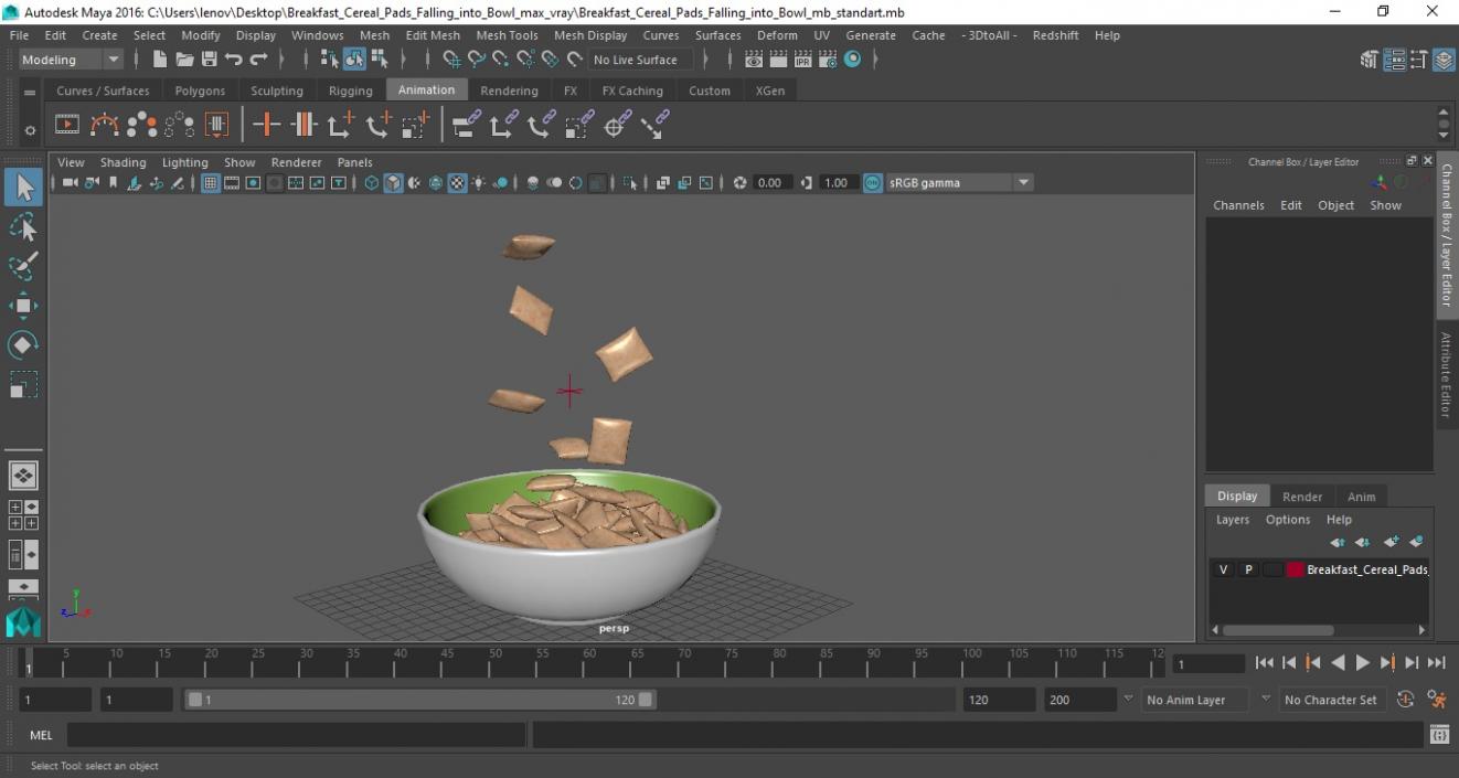 Breakfast Cereal Pads Falling into Bowl 3D model