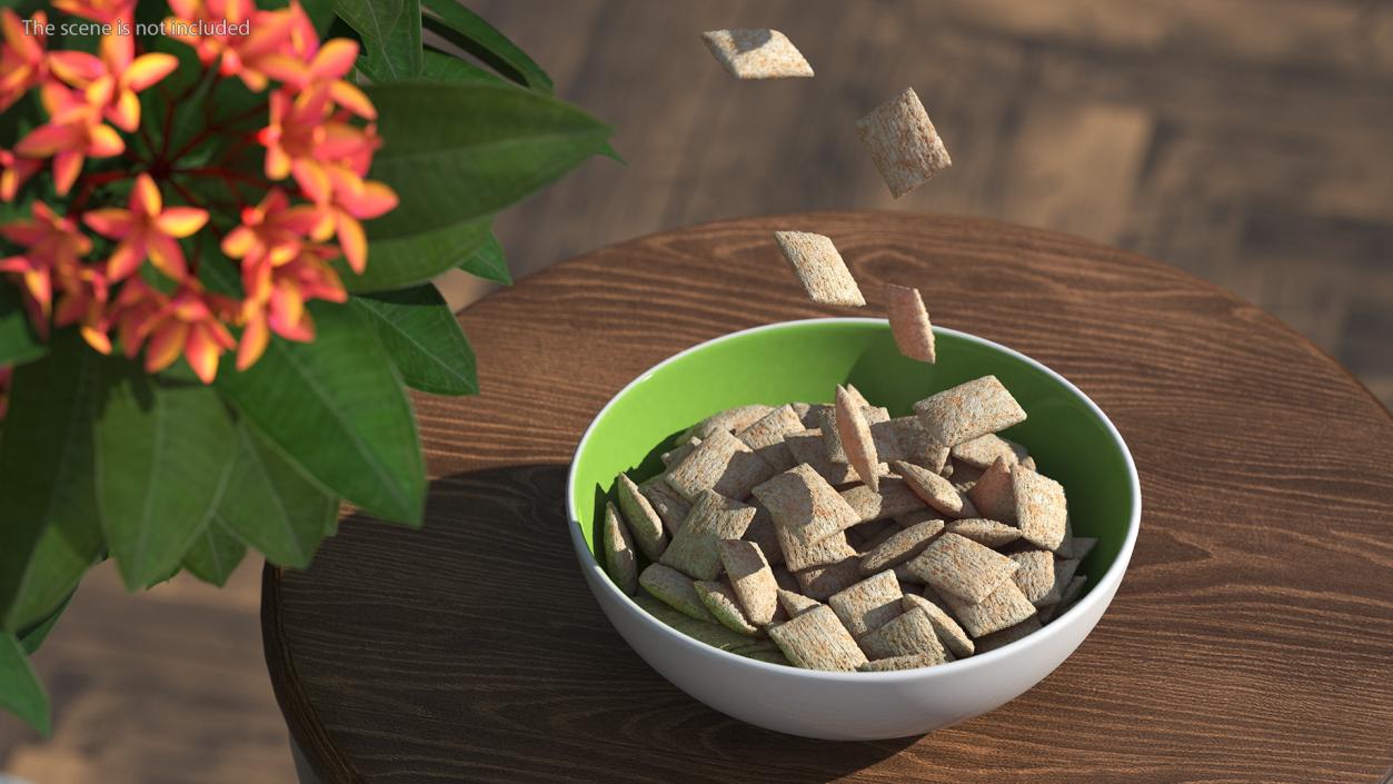 Breakfast Cereal Pads Falling into Bowl 3D model