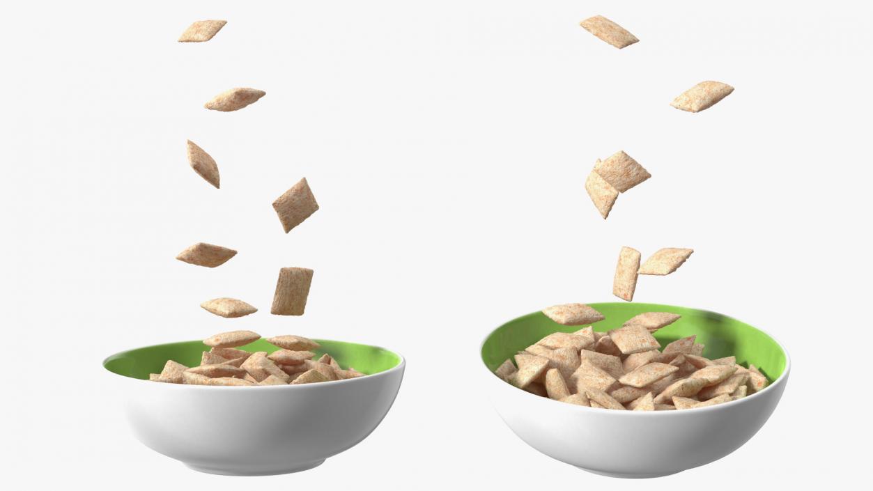 Breakfast Cereal Pads Falling into Bowl 3D model