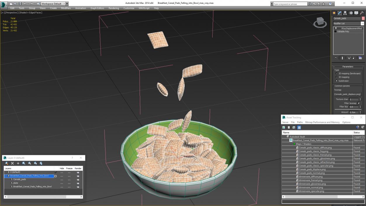 Breakfast Cereal Pads Falling into Bowl 3D model