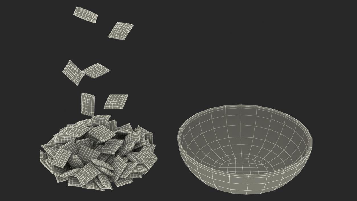 Breakfast Cereal Pads Falling into Bowl 3D model