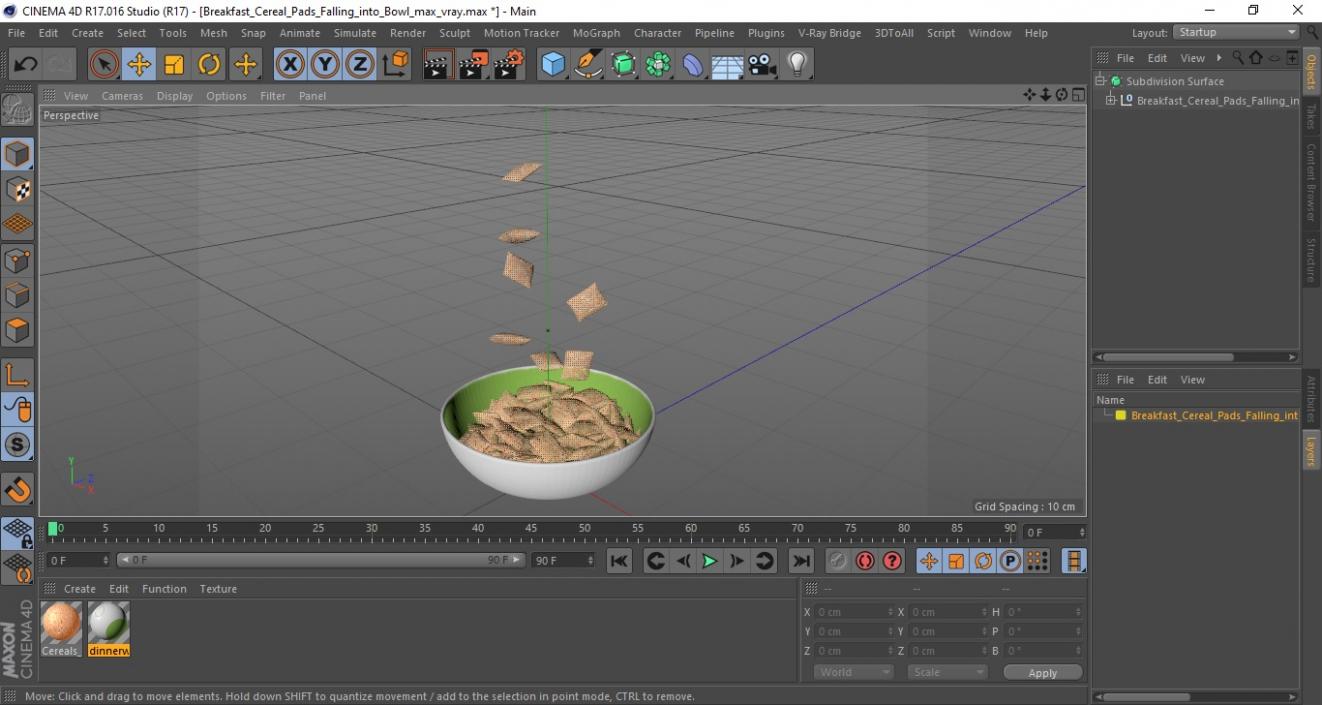 Breakfast Cereal Pads Falling into Bowl 3D model