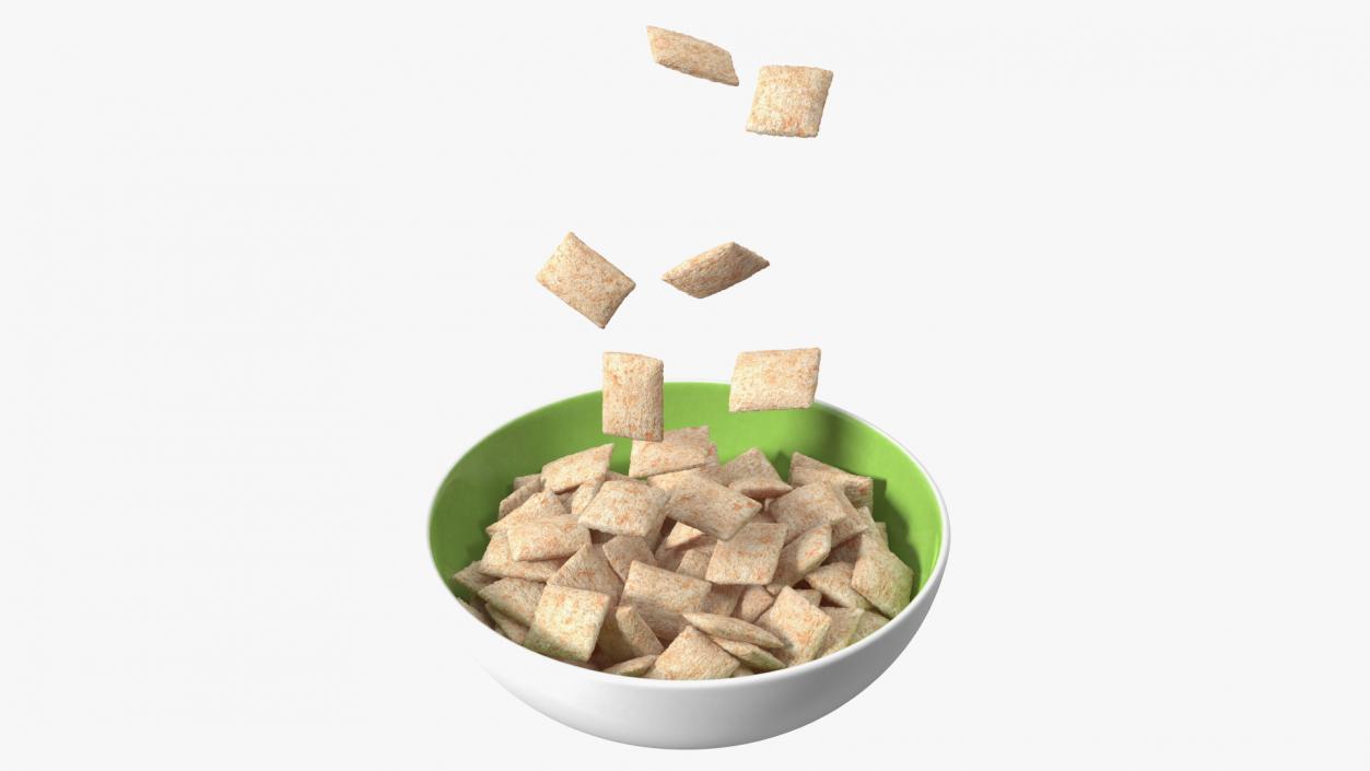 Breakfast Cereal Pads Falling into Bowl 3D model