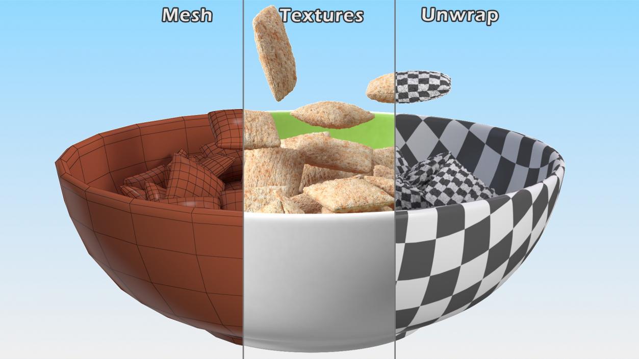 Breakfast Cereal Pads Falling into Bowl 3D model