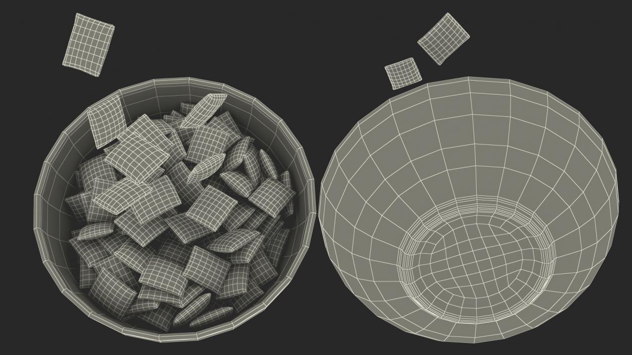 Breakfast Cereal Pads Falling into Bowl 3D model