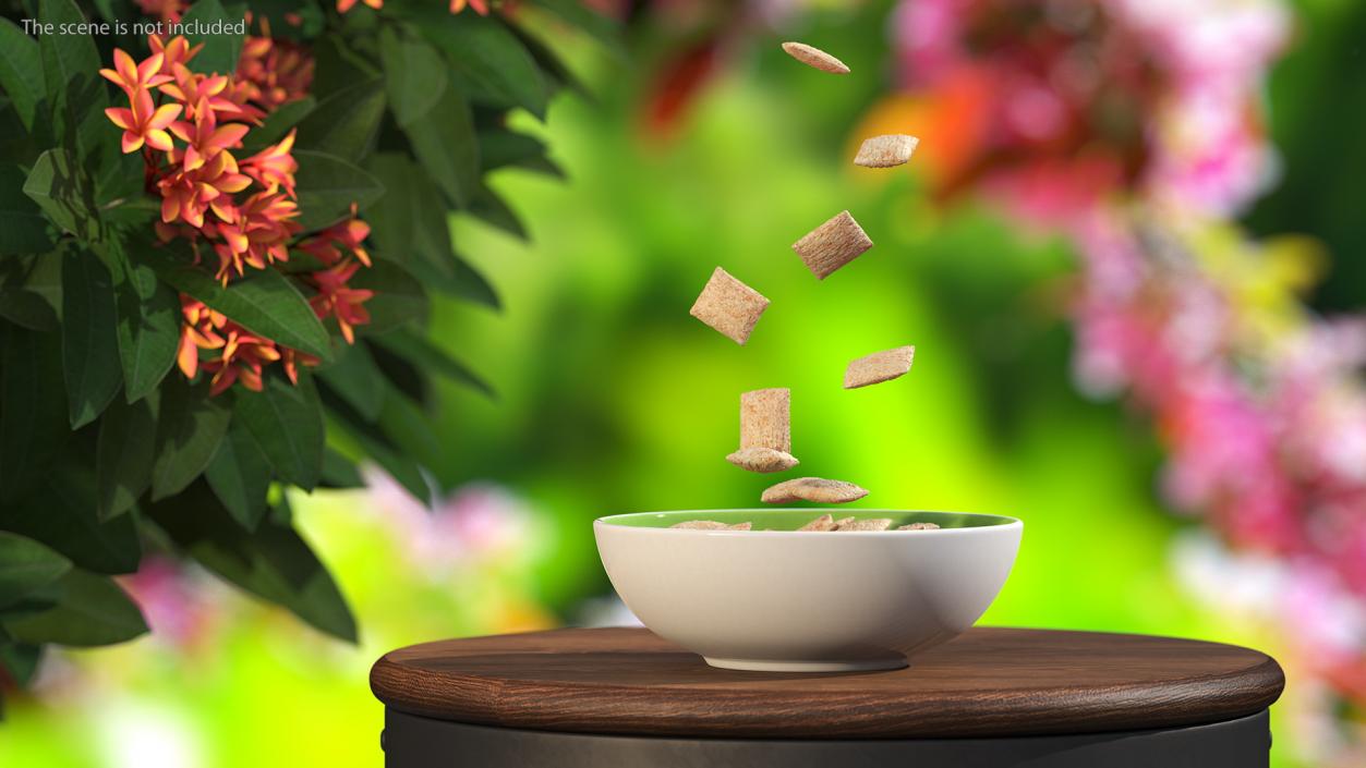 Breakfast Cereal Pads Falling into Bowl 3D model