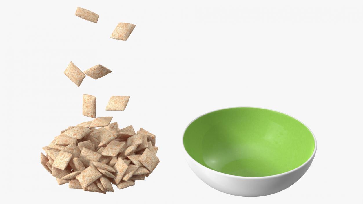 Breakfast Cereal Pads Falling into Bowl 3D model