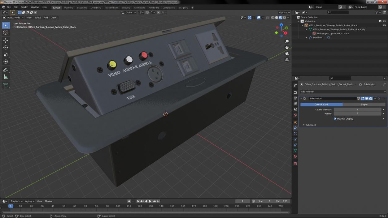 3D model Office Furniture Tabletop Switch Socket Black