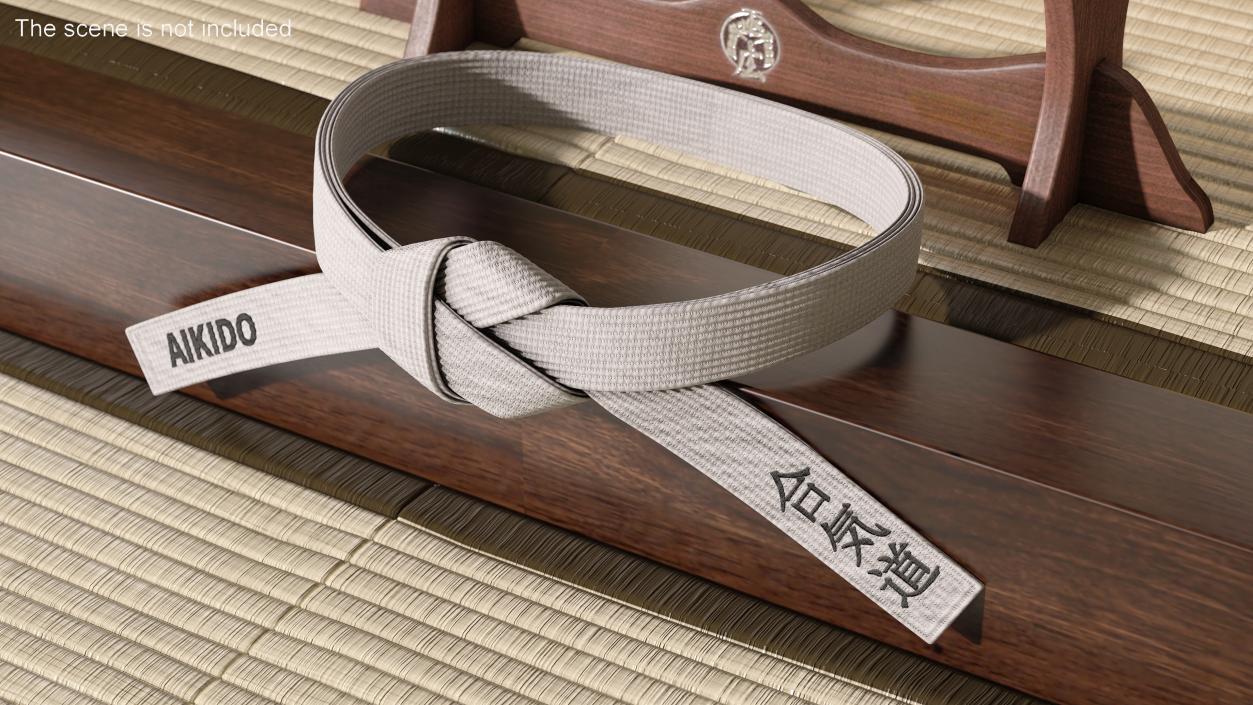 White Waist Aikido Belt Obi 3D