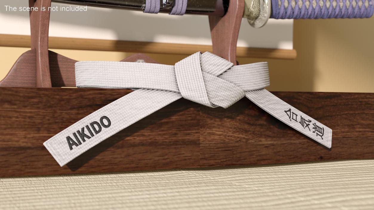 White Waist Aikido Belt Obi 3D