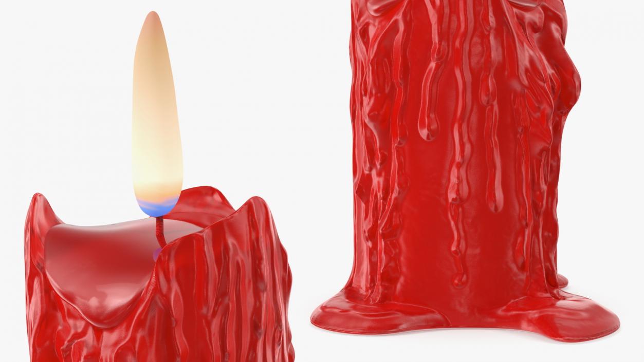 3D Burned Candle with Melted Wax Red model