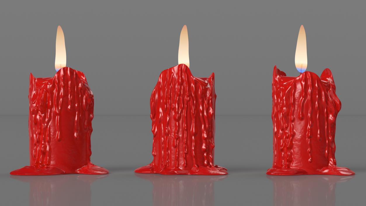 3D Burned Candle with Melted Wax Red model