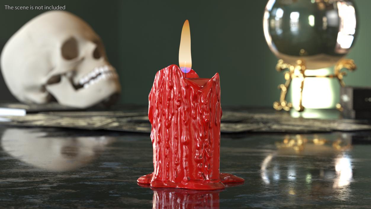 3D Burned Candle with Melted Wax Red model