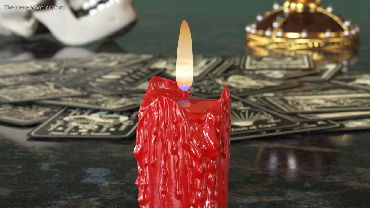 3D Burned Candle with Melted Wax Red model