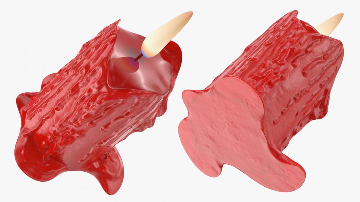 3D Burned Candle with Melted Wax Red model