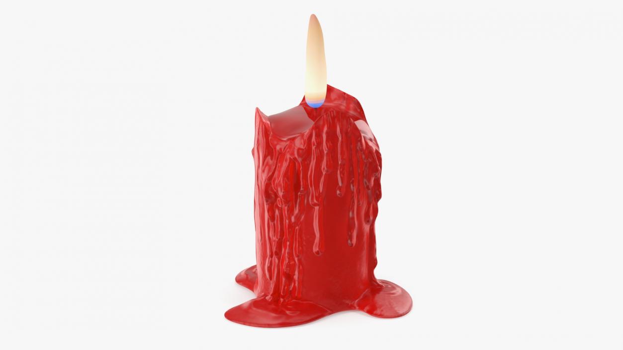 3D Burned Candle with Melted Wax Red model