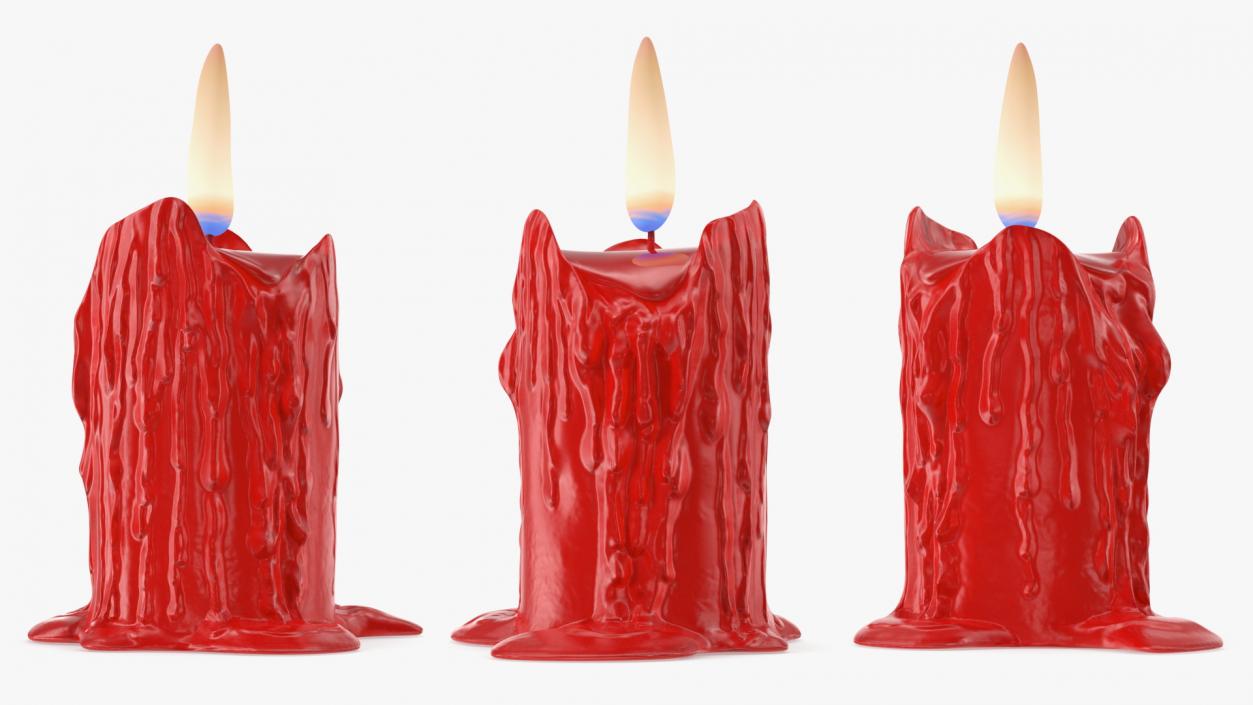 3D Burned Candle with Melted Wax Red model