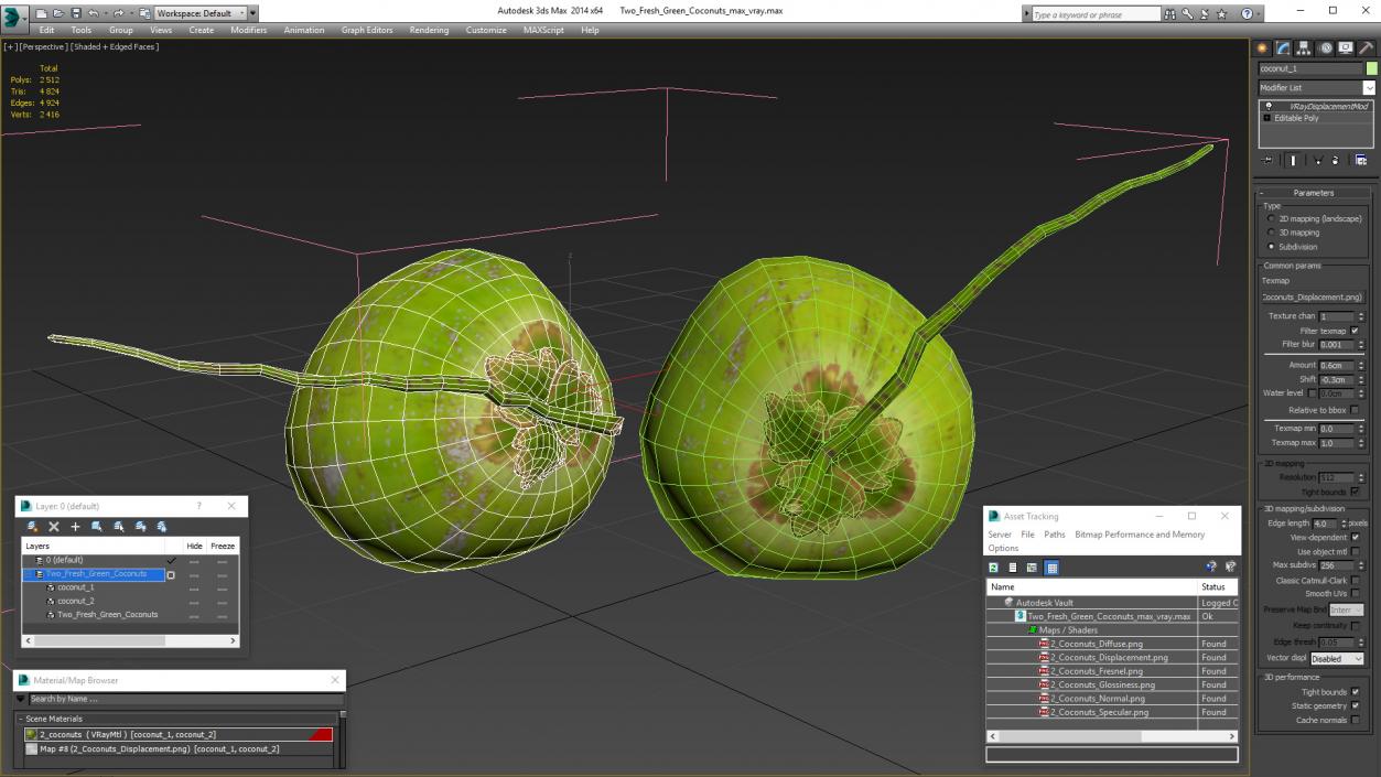 Two Fresh Green Coconuts 3D model