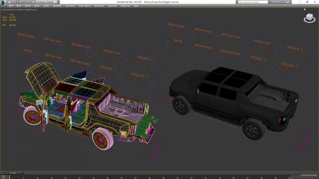 3D Electric Pickup Truck Rigged model