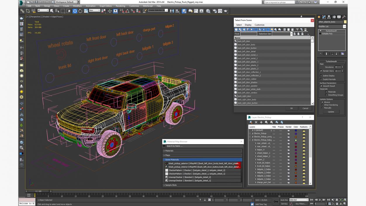 3D Electric Pickup Truck Rigged model