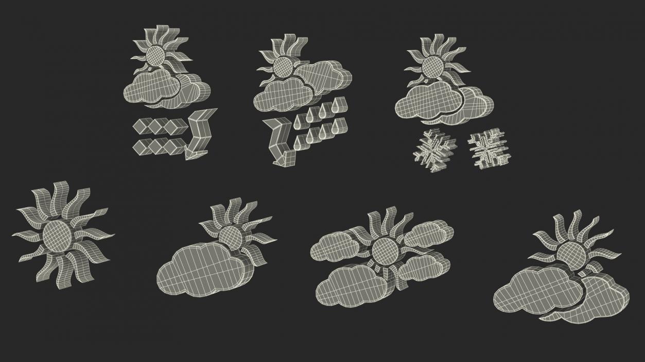 Meteorology Symbols with Sun Set 3D