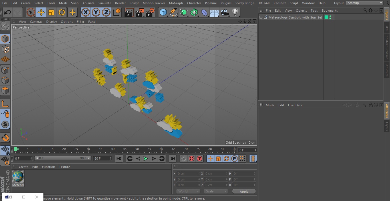 Meteorology Symbols with Sun Set 3D