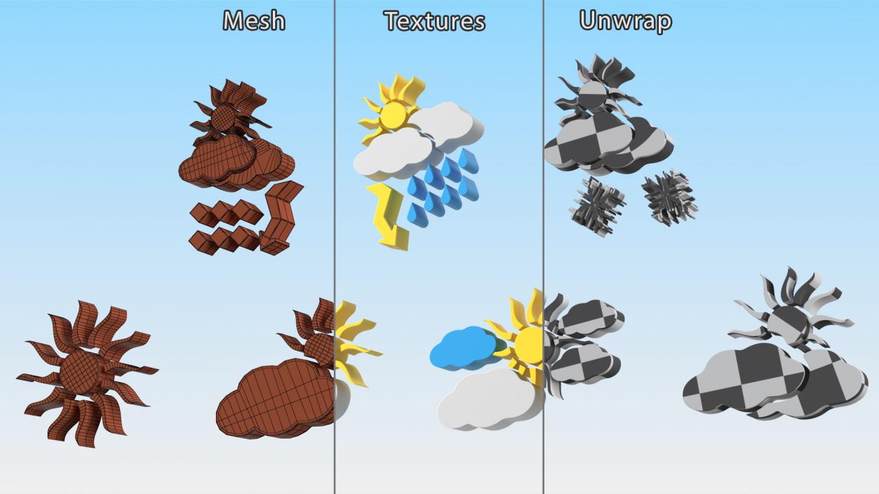 Meteorology Symbols with Sun Set 3D