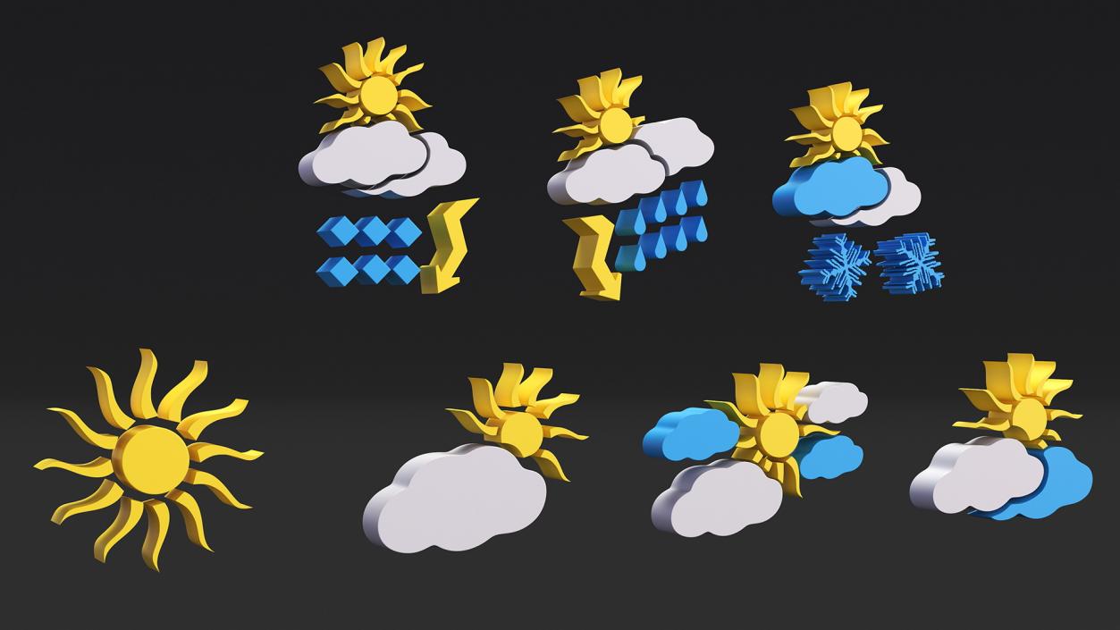 Meteorology Symbols with Sun Set 3D