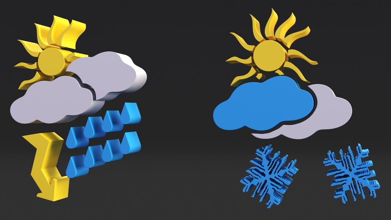 Meteorology Symbols with Sun Set 3D