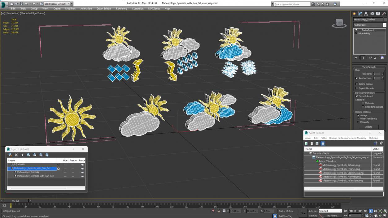 Meteorology Symbols with Sun Set 3D