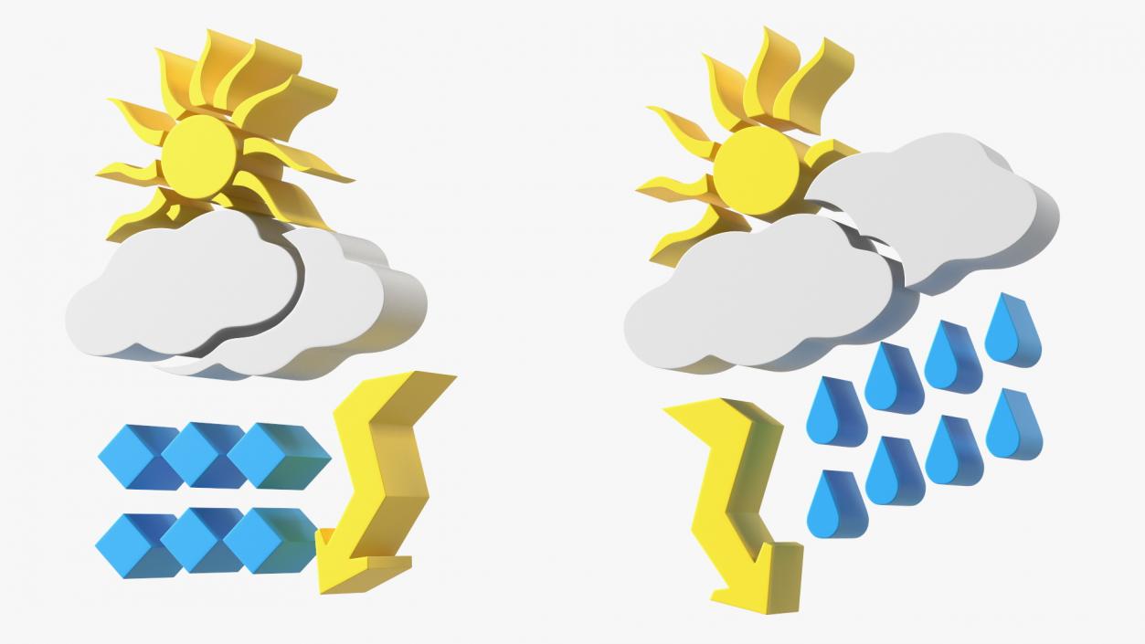 Meteorology Symbols with Sun Set 3D