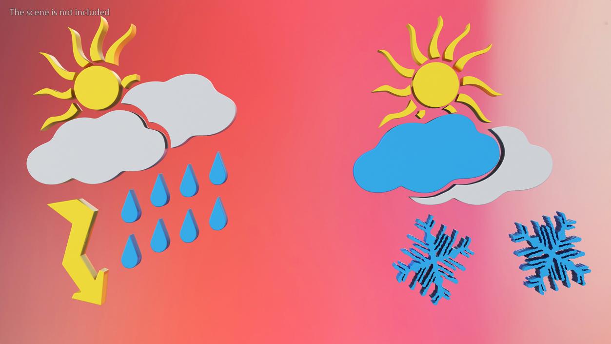 Meteorology Symbols with Sun Set 3D