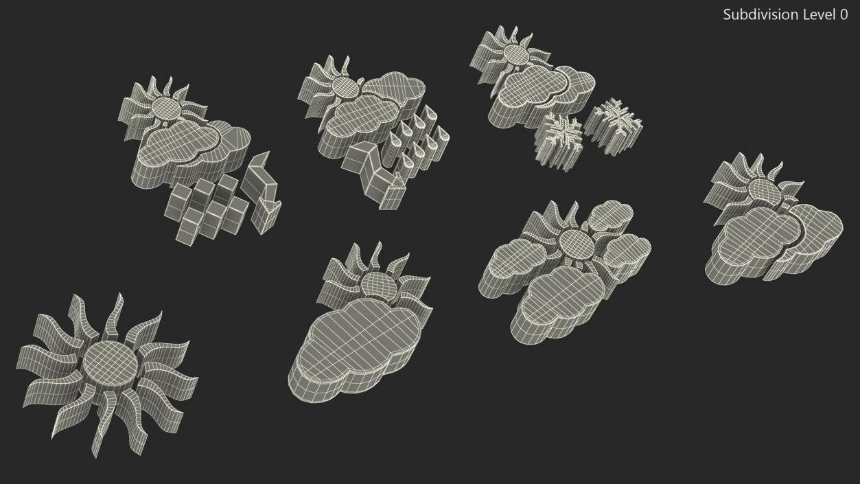 Meteorology Symbols with Sun Set 3D