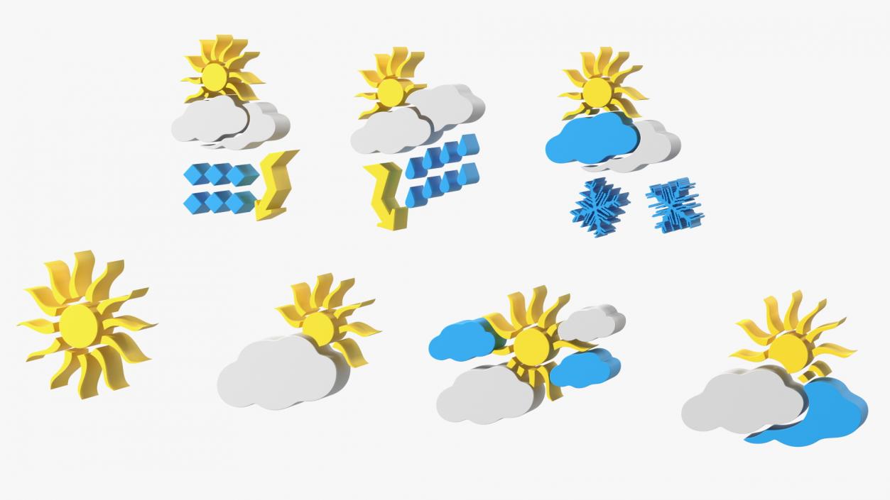 Meteorology Symbols with Sun Set 3D