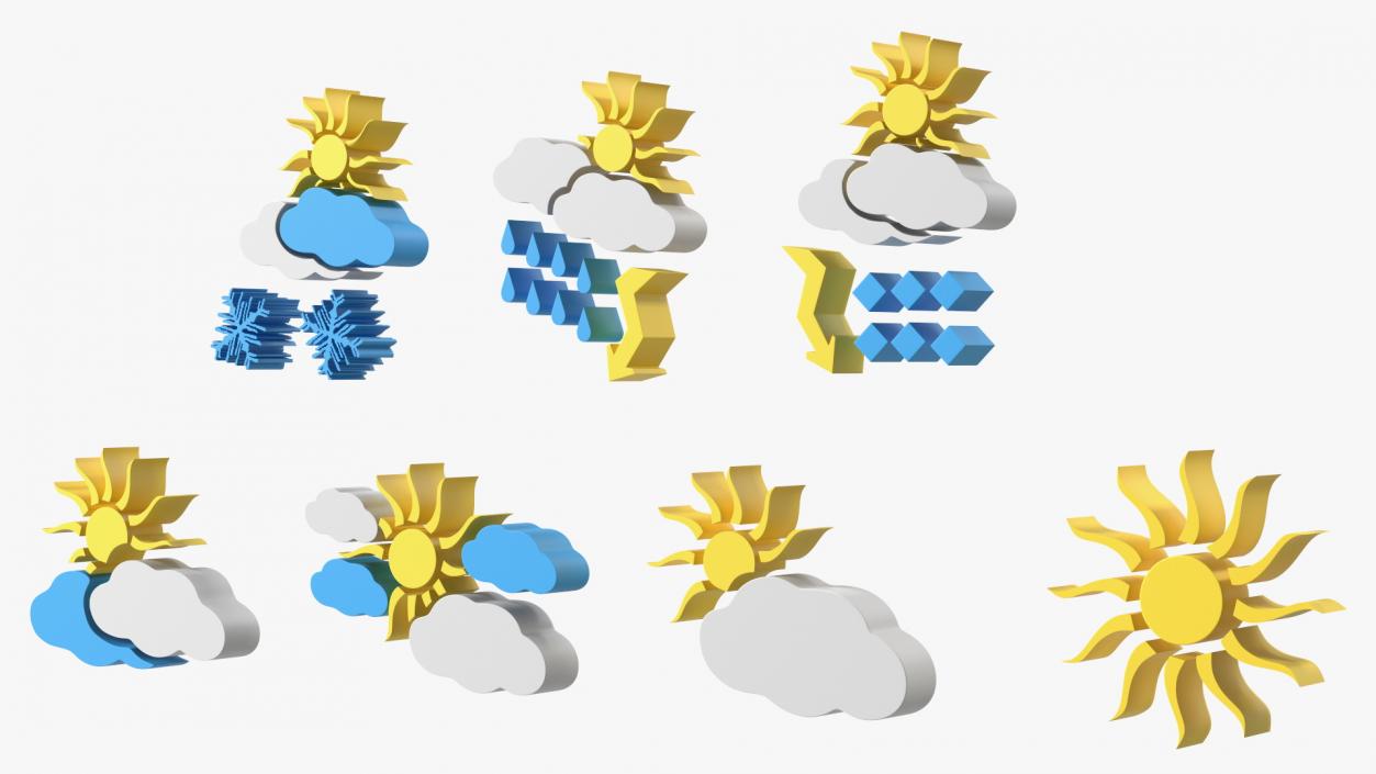 Meteorology Symbols with Sun Set 3D