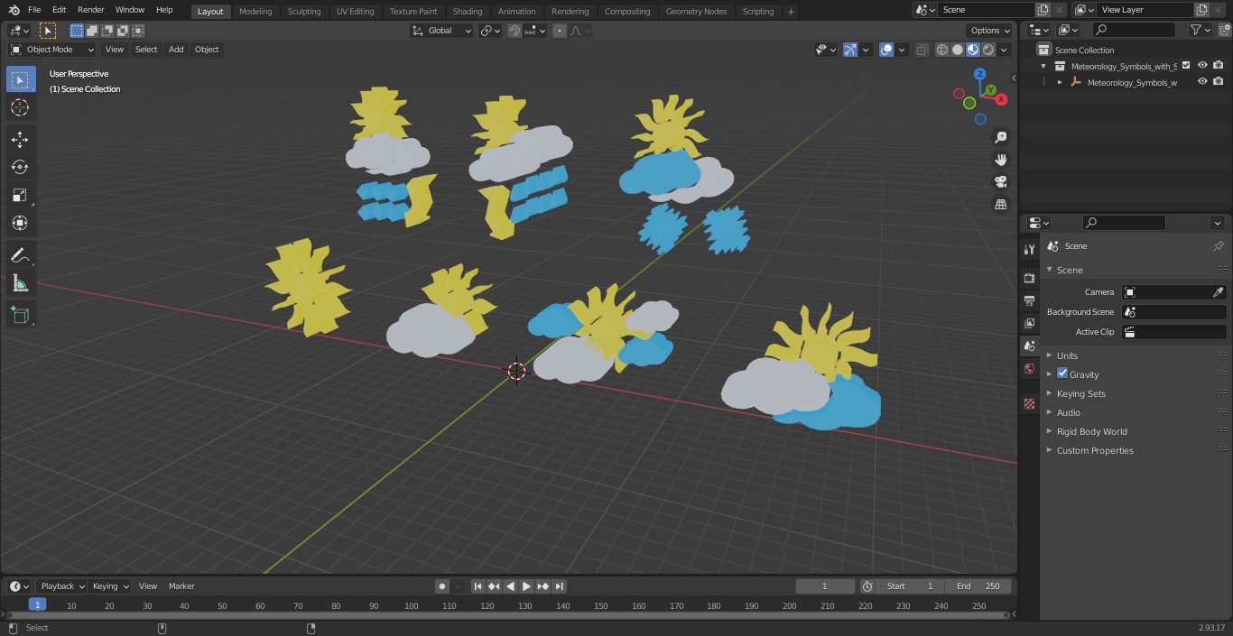 Meteorology Symbols with Sun Set 3D