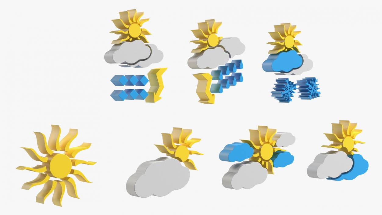 Meteorology Symbols with Sun Set 3D