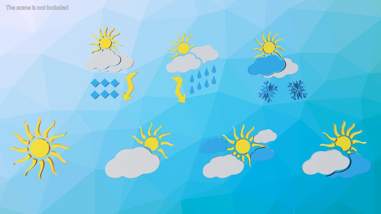 Meteorology Symbols with Sun Set 3D