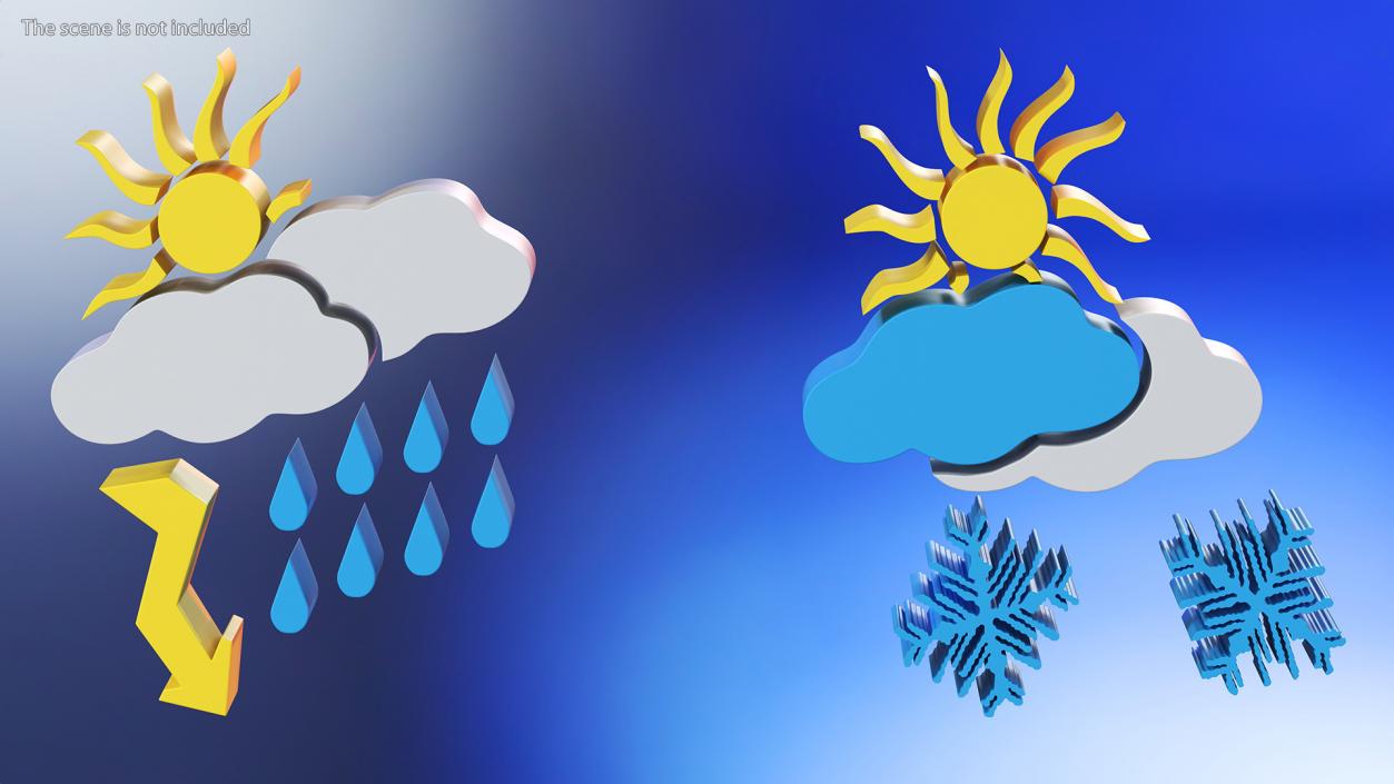 Meteorology Symbols with Sun Set 3D