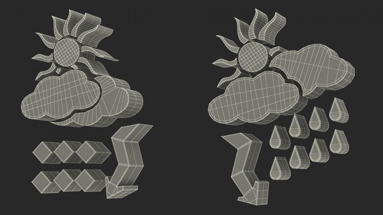 Meteorology Symbols with Sun Set 3D