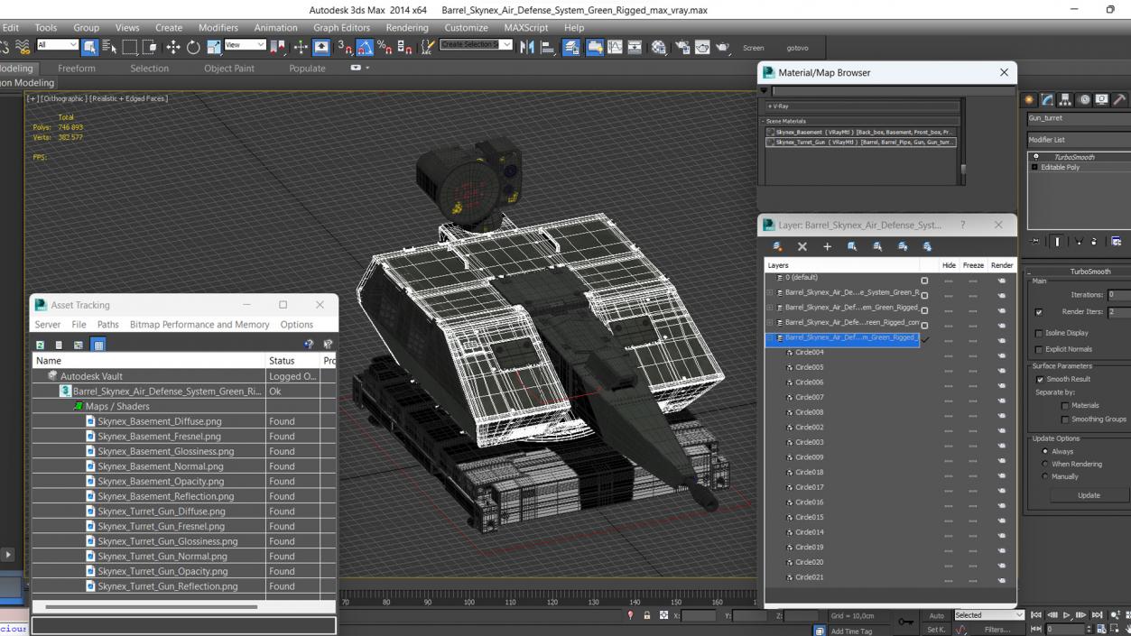 3D model Barrel Skynex Air Defense System Green Rigged