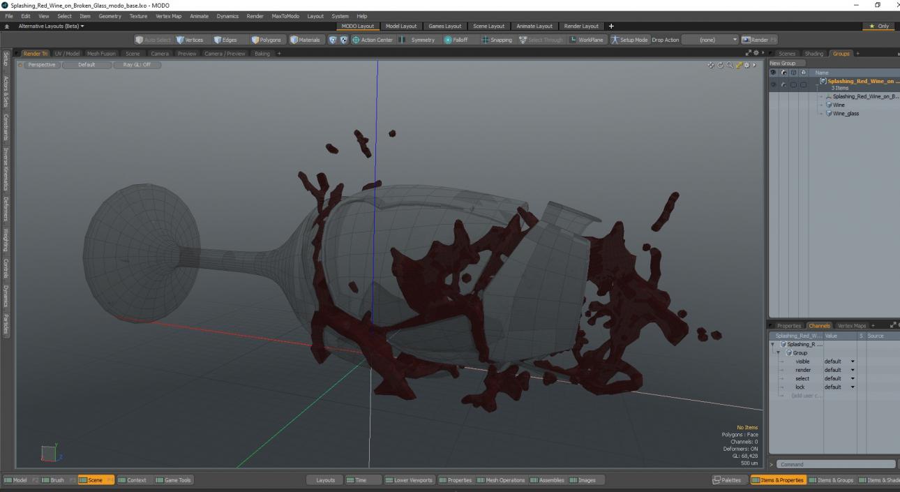 Splashing Red Wine on Broken Glass 3D model