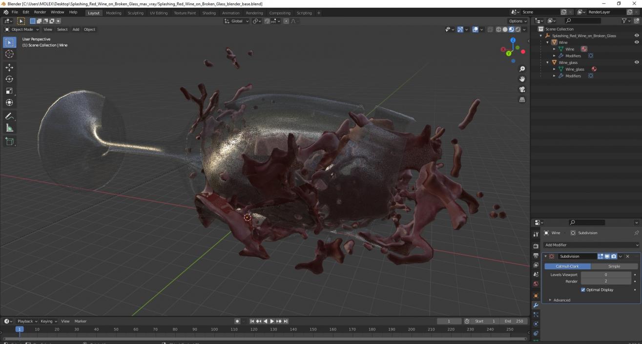 Splashing Red Wine on Broken Glass 3D model