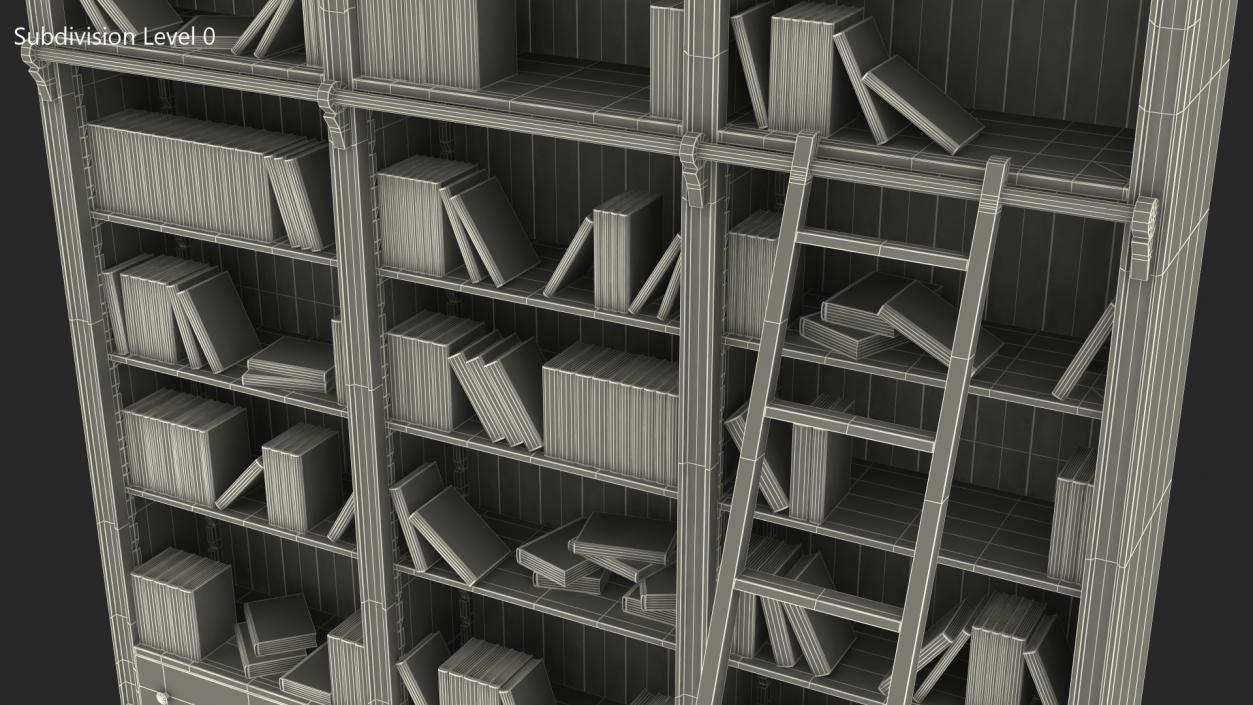 Wood Library Bookcase with Books 3D